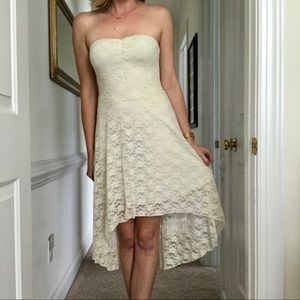 Sweetheart, Strapless, Sheer Lace, High-Low Dress